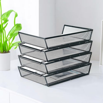 SETTFRFE 4 Tier Metal Letter Tray Desk Organizer-Stackable Paper Tray,Black