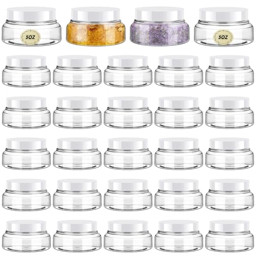 24 Pack Plastic Cosmetic Jars with Lids Label, 5 oz, White - color: White, size: 5 oz
