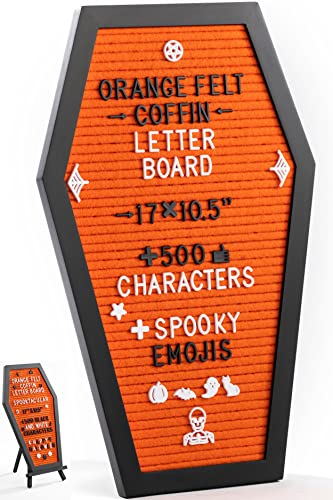 Nomnu Coffin Letter Board, Orange Goth Decor w/Bat Stickers, Spooky Emojis - color: Orange