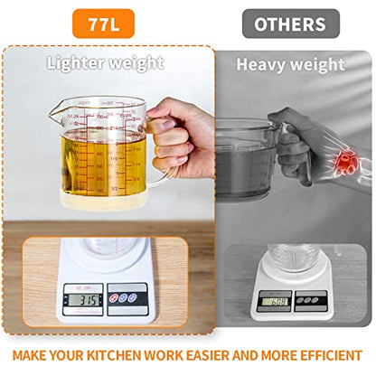 77L Glass Measuring Cup, 2 3/4-Cup/700 ML Liquid Measuring Cups, Measuring Cup With Handle and V-Shaped Spout, Glass Beaker with Three Scales (OZ, Cup, ML), Dishwasher/Freezer/Microwave Safe - color: Clear, size: 2 3/4 Cup / 700 mL