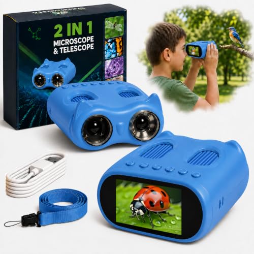 1000X Microscope for Kids, 2-in-1 Kids Microscope Telescope with 2.0" Digital Screen, Handheld Microscope, Science Kits, STEM Toys Birthday Gifts for 4 5 6 7 8 9 10 12 Year Old Girls Boys (Blue) - color: Blue