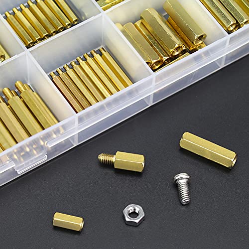 HELIFOUNER 420 Pieces M2 M3 M4 Male Female Hex Brass Spacers Standoffs Screws Nuts Assortment Kit with a Tweezers - size: M2 M3 M4 Brass Standoff Kit