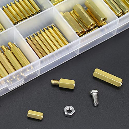 HELIFOUNER 420 Pieces M2 M3 M4 Male Female Hex Brass Spacers Standoffs Screws Nuts Assortment Kit with a Tweezers - size: M2 M3 M4 Brass Standoff Kit
