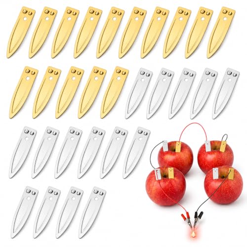 Garneck 30pcs Copper Zinc Electrode Strips: Metal Anode Plate Set for Fruit Battery Experiment Supplies Lemon Potato Science Projects Electroplating STEM Classroom Supplies - size: 4x1.1x0.1cm