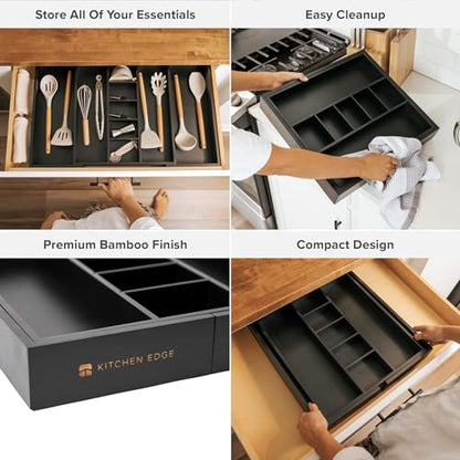 KitchenEdge Utensil & Junk Drawer Organizer, 16-28 in, Black Bamboo - color: White, size: From 16" to 28" Wide