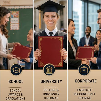 50 Pack Double Sided Certificate Holders 8.5x11 Burgundy - Heavyweight 300gsm Cardstock Diploma Holder - Dual Certificate Folder Letter Size Graduation Award Certificate with Gold Foil Diploma Cover - color: Burgundy-Gold, size: 50 Pack