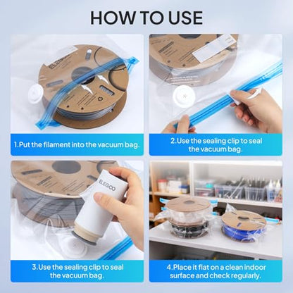 ELEGOO 20pcs Filament Storage Bags with Auto Pump and 4pcs Sealing Clips - style: 20 Bags with Auto Pump