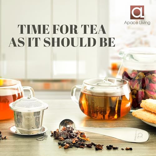 Tea Infuser Set of 2 with Tea Scoop & Drip Trays, Loose Leaf Tea Strainer - color: Silver, size: Large