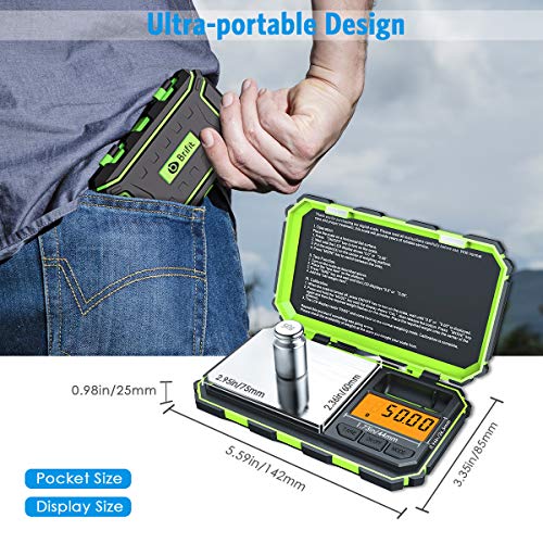 AMIR Digital Mini Scale, 200g /0.01g Pocket Scale, 50g Calibration Weight, Electronic Smart Scale, 6 Units, LCD Backlit Display, Tare, Auto Off, Stainless Steel (Battery Included) - color: Green