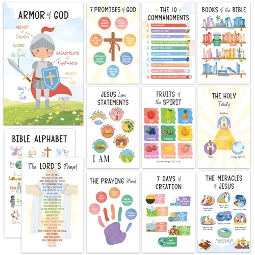 12 PCS Kids Bible Education Posters Set (11x17") - color: Bible Verse