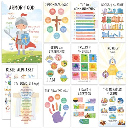 12 PCS Kids Bible Education Posters Set (11x17") - color: Bible Verse