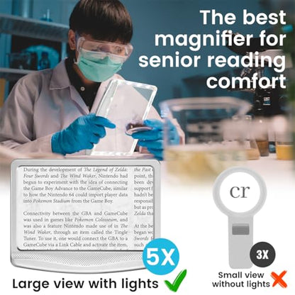 Rechargeable 5X Magnifying Glass for Reading, Large Bright Full Page Magnifier with Light, Handheld LED Dimmable Lighted, Lightweight Book Magnifier for Reading Small Prints Seniors - Silver - color: Silver