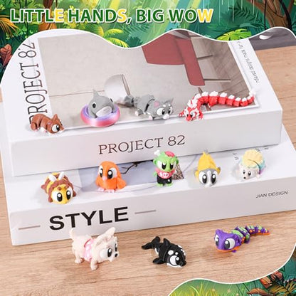 Big Eyed Animal Figurines Set of 12 3D Printed Desk Decor Gift Toys - size: Big Eyed Animals, style: 12 PCS