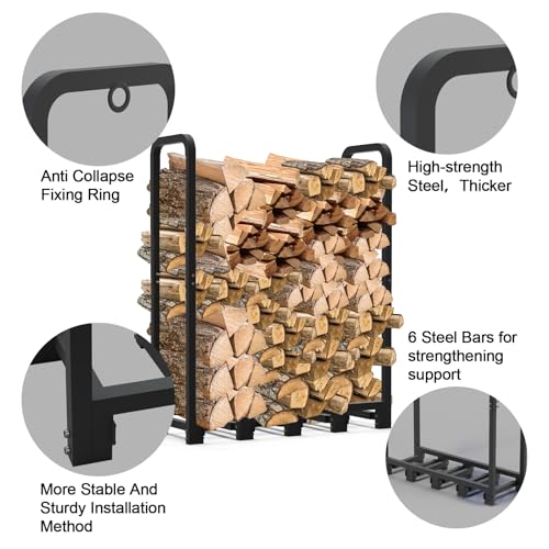 6Ft Firewood Rack Holder for Fireplace, Indoor & Outdoor Thickened Metal Firewood Storage Rack, Rust-Resistant, Sturdy, Space-Saving, Easy Assembly. - size: 6Ft