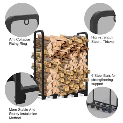 6Ft Firewood Rack Holder for Fireplace, Indoor & Outdoor Thickened Metal Firewood Storage Rack, Rust-Resistant, Sturdy, Space-Saving, Easy Assembly. - size: 6Ft
