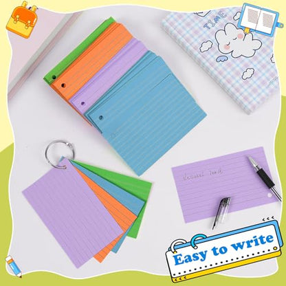 200 Count Neon Index Cards 3x5 Inch Flash Cards Note Cards with Ring - color: Neon-200 Count, size: 3x5