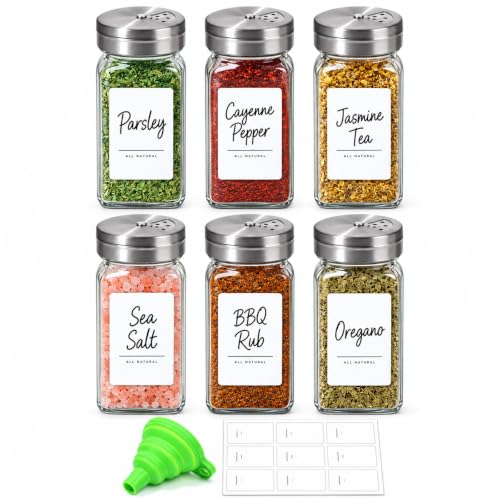 ComSaf Glass Spice Jars with Shaker Lids 4 oz 6 Pack Square - size: 4 fl oz x 6 - Shaker Lids
