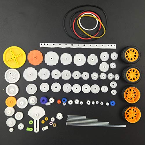 EUDAX 82 pcs Plastic Gear Package Kit - DIY Gear Assortment Accessories Set for Toy Motor Car Robot Various Axle Belt Bushings - size: Small