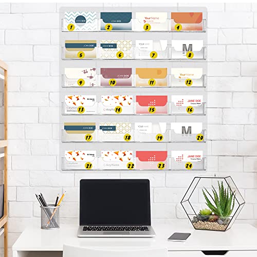 TURSTIN Business Card Holder Wall Mount Clear Sticker Display Marketing Holder Acrylic Business Card Stand Multi Pocket Rack Organizer Space Saver for Home Office (24 Pockets) - style: 24 Pockets
