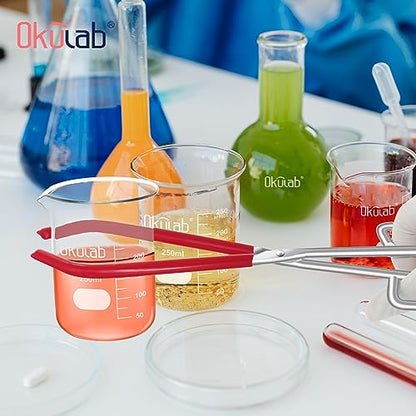 Lab Beaker Tongs, Made of Mild Steel, with Chrome Plated Surface and Blue PVC Overmolding Cover, Laboratory Clamps for 50ML-2000ML Beakers, BT150A1 - style: Beaker Tongs