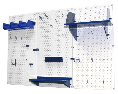 Wall Control Pegboard Organizer 4 ft. Metal Pegboard Standard Tool Storage Kit with White Toolboard and Blue Accessories - color: White Pegboard Blue Accessories