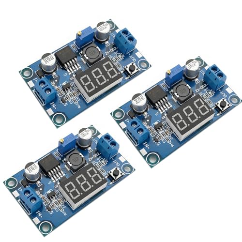 LM2596S Adjustable DC-DC Buck Converter Power Supply Module with Digital Voltage Meter Display Input 4-40V Output 1.25-37V 3A (Pack of 3) - style: 3PCS