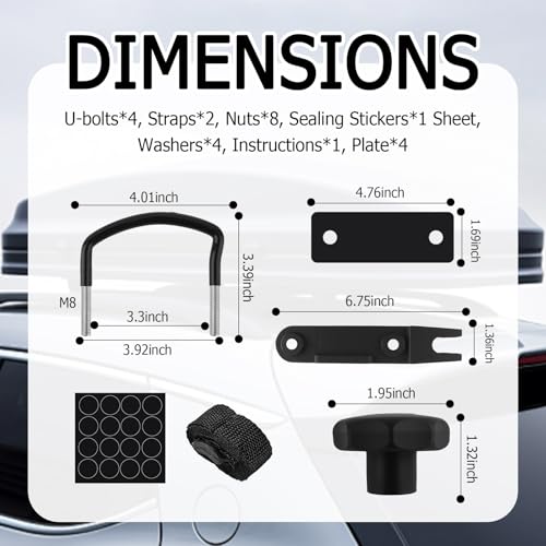 4PCS Car U-Bolt Roof Rack Mounting Brackets Kit,Sturdy Car Roof Rack Clamps Set for Securely Fastening Roofs Boxes Include Nuts/Straps/Gaskets,Practical Cars Roofs Racks Brackets Kit