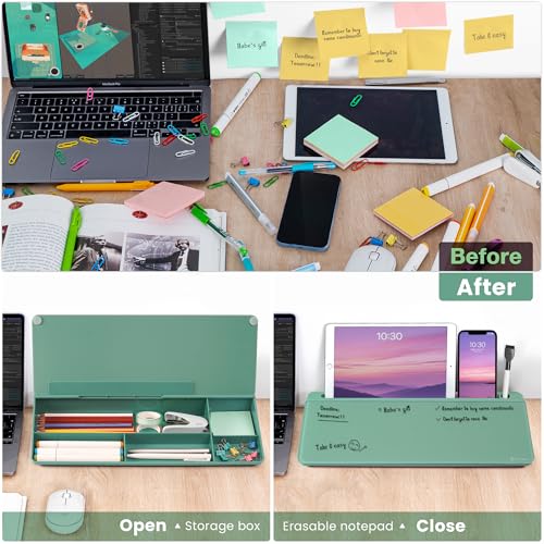 Varhomax Glass Desk Whiteboard with Storage - color: Green