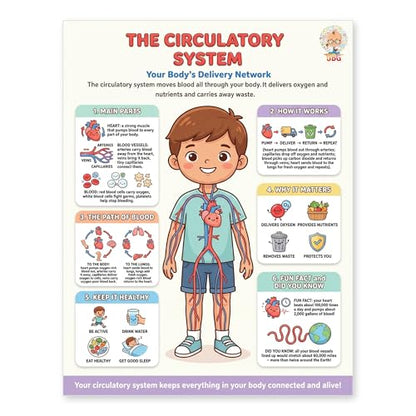 JELLY BEAN GENIUS Circulatory System Poster – Laminated Dry-Erase Human Anatomy Chart for Classroom & Homeschool | Heart Science Wall Poster 8.5x11 - color: Circulatory System