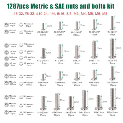 Twidec/2002PCS 304 SS Nuts And Bolts Assortment Kit And Self TappingScrew - color: Silver SS 2002PCS#4#6#8#10#1/4#3/8#5/16M3M4M5M6M8