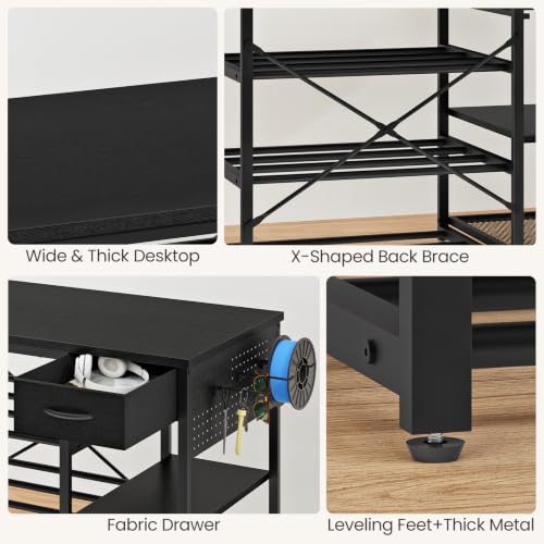 CHOEZON 4-Tier 3D Printer Stand with Filament Storage Drawer - color: Black
