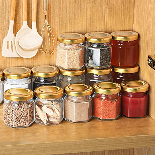 Syntic 60 Pcs 1.5 Oz Mini Honey Jars with Airtight Lids,Hexagon Glass