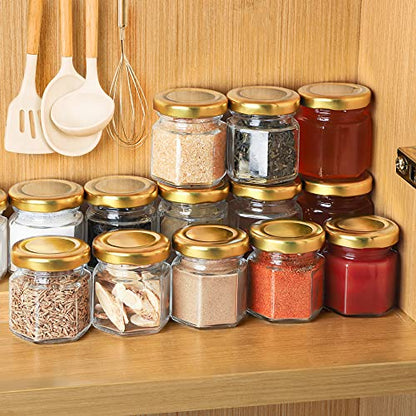 Syntic 60 Pcs 1.5 Oz Mini Honey Jars with Airtight Lids,Hexagon Glass