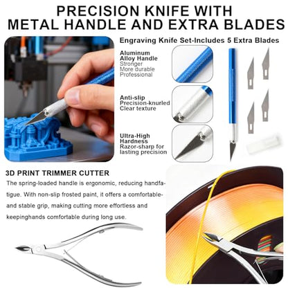 53Pcs 3D Printer Tool Kit,3D Printing Accessories Includes Nozzle Cleaning Kit,Deburring Tool,Scraper,Storage Bag,Suitable for 3D Print Cleaning, Removing, Finishing