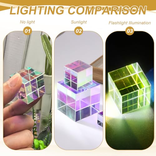 PATIKIL 1Pcs Cube Prism 50mm K9 Crystal Dispersion Prism AB Color - size: 50mm