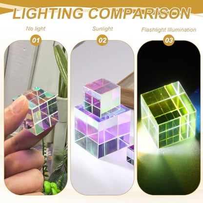 PATIKIL 1Pcs Cube Prism 50mm K9 Crystal Dispersion Prism AB Color - size: 50mm
