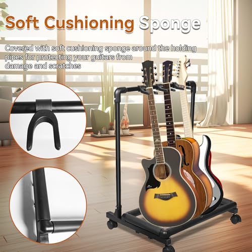 AZOR 3 Multi Guitar Stand Rack with Wheels, Foldable Guitar Holder - size: 3 Holder with Wheels