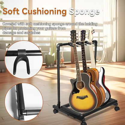 AZOR 3 Multi Guitar Stand Rack with Wheels, Foldable Guitar Holder - size: 3 Holder with Wheels