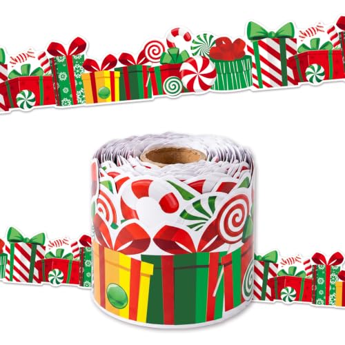 69 Feet Christmas Candy Gift Box Bulletin Board Border Trim, Candy Xmas Present Border Roll, Holiday Classroom Decor for Bulletin Board, Whiteboard, Door, Christmas Party Decorations - color: Christmas Candy Gift Box