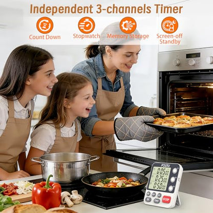 Digital Dual Kitchen Timer, 3-Channel Magnetic Countdown Timer for Cooking - size: Triple Timer