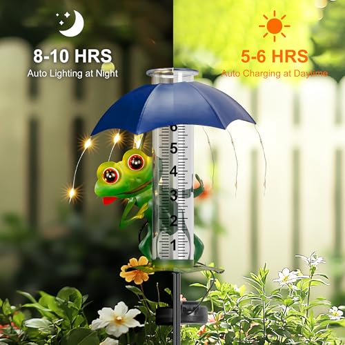 Rain Gauge Outdoor, Frog Rain Gauges with LED Solar Lights - color: Frog