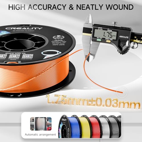 CREALITY PETG Filament 1.75mm 3D Printer Filament, 1kg (2.2lb) Neatly Wound Spool, Dimensional Accuracy ±0.03mm, 2026 Latest Batch, Fit for Ender, Bambu Lab, Anycubic,ELEGOO FDM Printers, Orange - color: 1kg Orange Petg With Spool, size: 1.75 mm