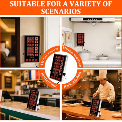 6 Channel Commercial Kitchen Timer Digital Stainless Steel LED Chef Cooking Timer for Cooking Restaurant Kitchen Supplies Professional Loud Alarm Cooking Reminder for Food Truck Fryer Bakery