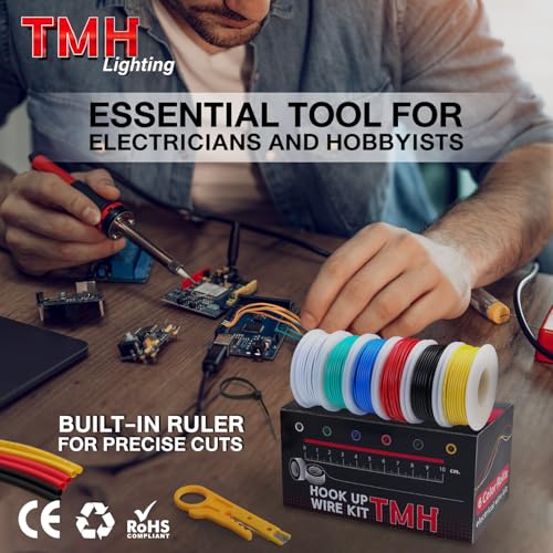 TMH 22 AWG “Solid” Hookup Wire Kit, 6 Color Electrical Wires (25ft Each), Tinned Copper, 300V PVC Insulation – DIY Projects, Automotive, STEM & Electronics Repair - size: Solid Wire - 25ft