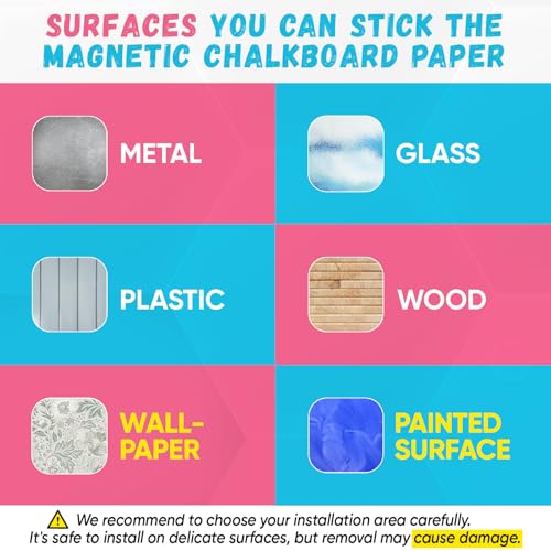 Magnetic Chalkboard Wallpaper Peel and Stick 40" x 18", Self-Adhesive Chalkboard Contact Paper with Starter Kit - Ideal for Home - color: Chalkboard, size: 40"W x 18"H