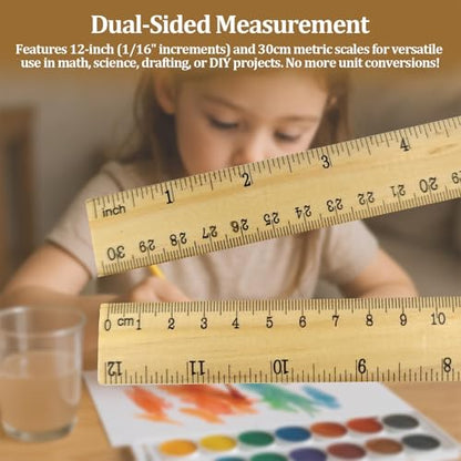 Wooden Ruler 12 Inch Bulk Dual-Sided Inches & Metric Measuring Stick for Classroom, Office, School for Teachers, Students, Artists (12 Pack) - size: 12 Pack
