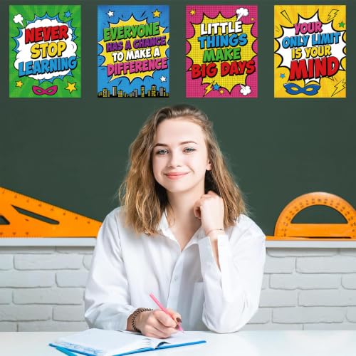 DUAIAI 13 Pieces Hero Affirmation Bulletin Board Posters Classroom Decor - color: Hero