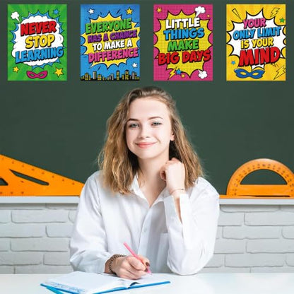 DUAIAI 13 Pieces Hero Affirmation Bulletin Board Posters Classroom Decor - color: Hero