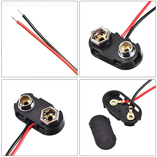 9V Battery Connector, 10 Pack 9 Volt Battery Clip Connector, 9V Battery Clip Adapter with Wire and Hard Buckle Plastic Housing (T-Type)