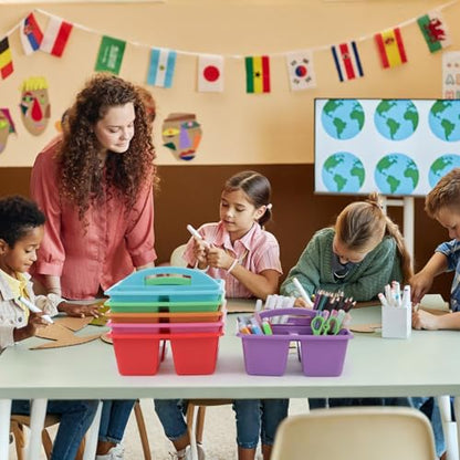 6 Pack 4 Compartment Classroom Caddy with Handle, Rainbow - color: Rainbow